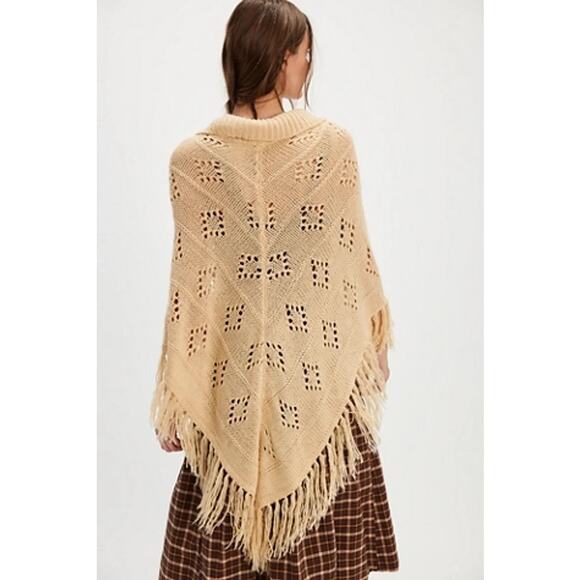 Free People Understated Leather Canyon  Knit Poncho Ivory One Size - Picture 1 of 5
